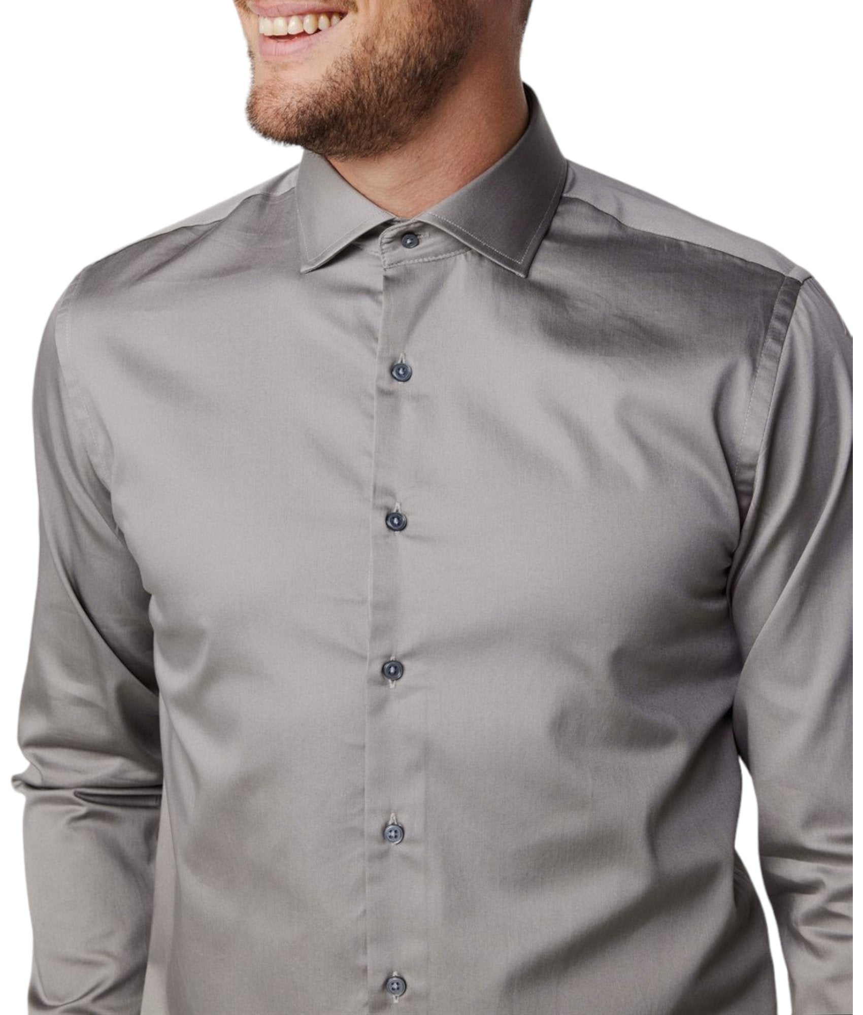 Grey Slim Fit Long Sleeve Cotton Satin Shirt 99percenthandmade   