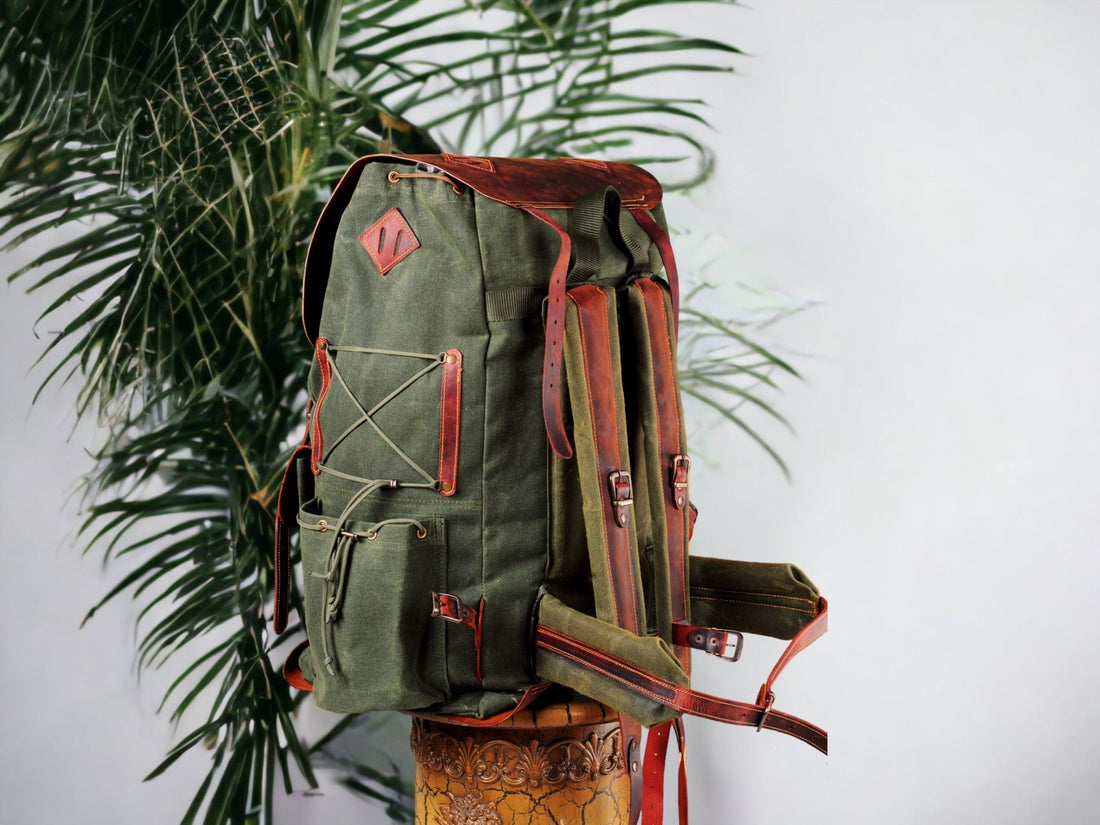 Handmade | Camping Backpack | Hiking Backpack | Bushcraft Backpack | Travel Backpack | Canvas Leather | Camping, Hiking, Bushcraft, Travel  99percenthandmade 30 Green 