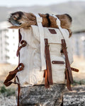 Handmade Genuine White Leather and Waxed Canvas Backpack for Travel, Camping, Daily Use | 20 Litres | Personalization for your request bushcraft - camping - hiking backpack 99percenthandmade   