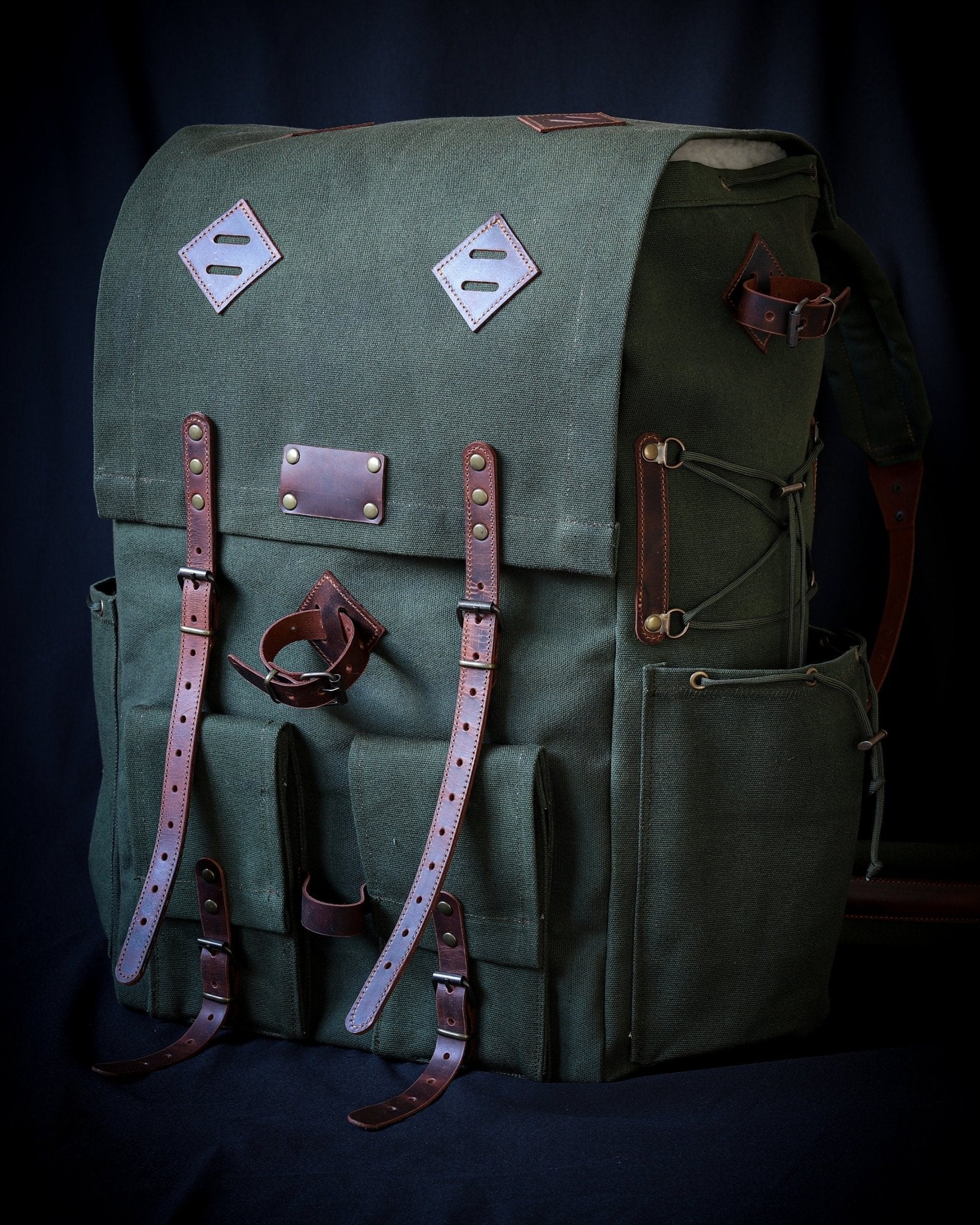 Leather Canvas Bushcraft Backpack, Brown, Green, Black