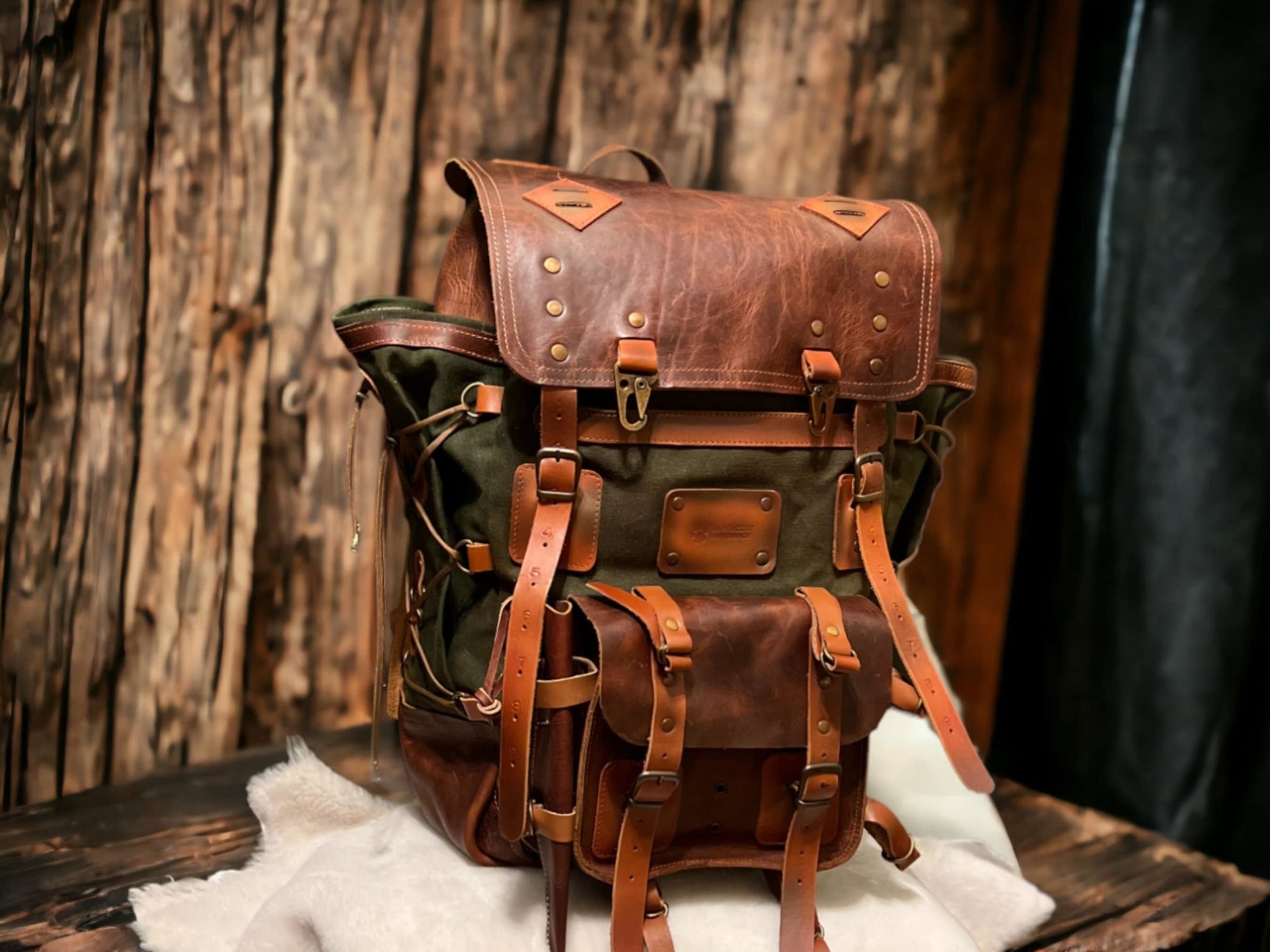 Handmade, Waxed Canvas Backpack, 50 L, Leather Backpack