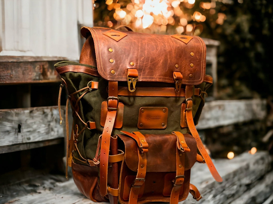 Handmade | Waxed Canvas Backpack | 50 L | Leather Backpack | Daily Use | Bushcraft, Travel, Camping, Hunting, Fishing, Sports bag  99percenthandmade   