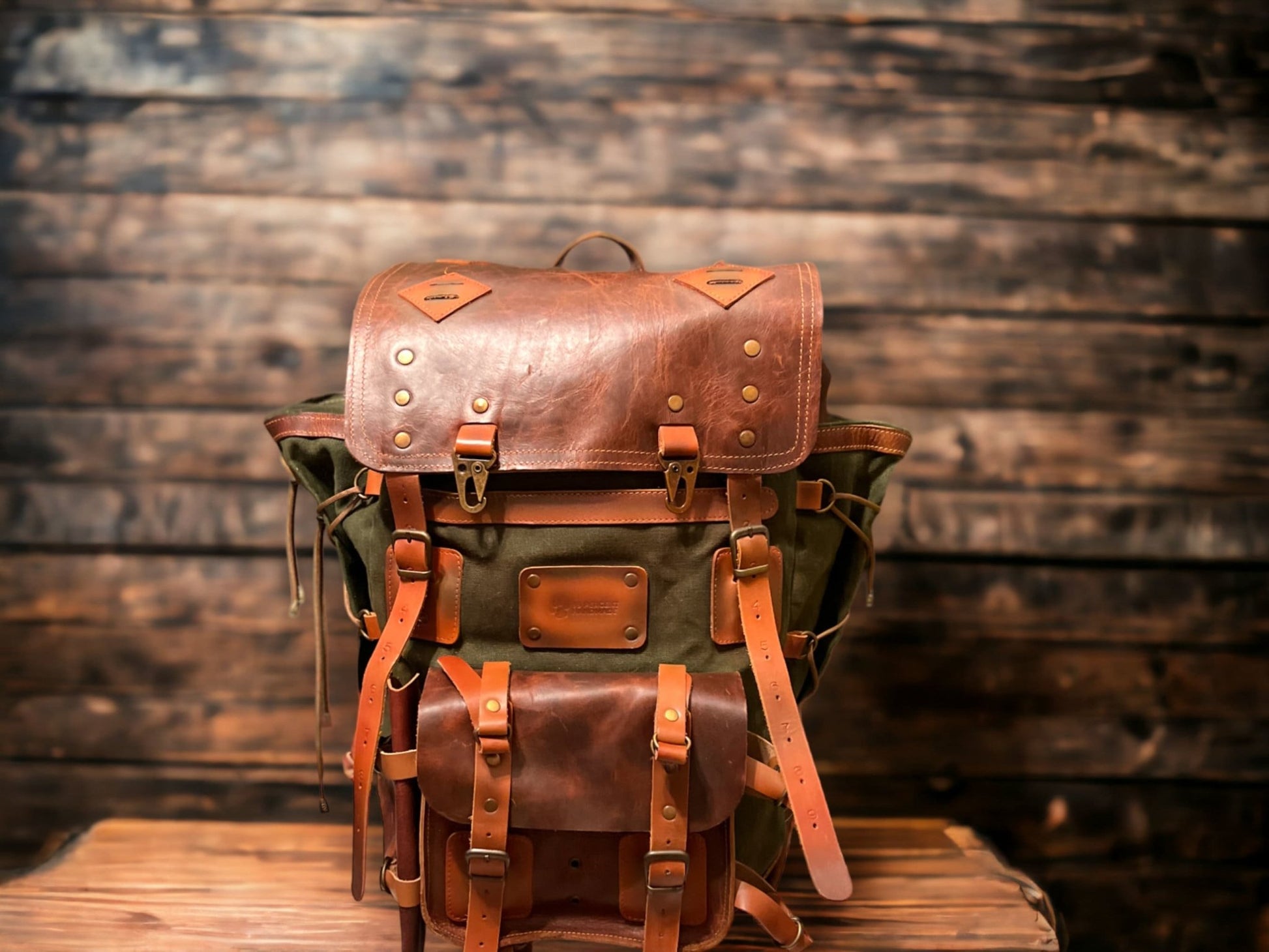 Handmade, Waxed Canvas Backpack, 50 L, Leather Backpack
