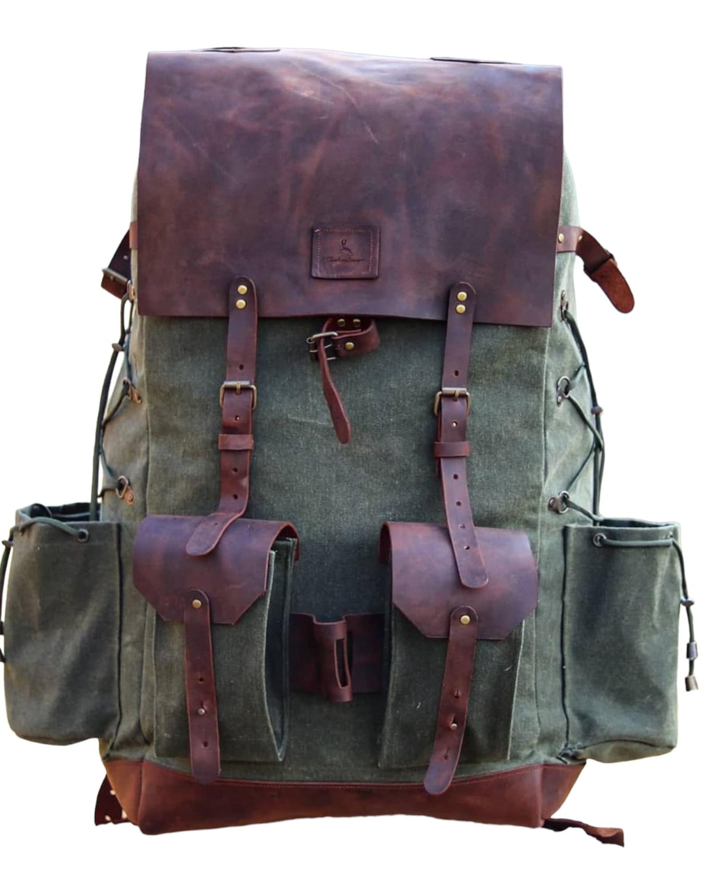Hiking | Leather Flap | Hiking Backpack | Hiking Bag | Leather Canvas Backpack | Leather | Canvas | Camping Backpack | Camping | Rucksack bushcraft - camping - hiking backpack 99percenthandmade 30 Liters Dhaki 