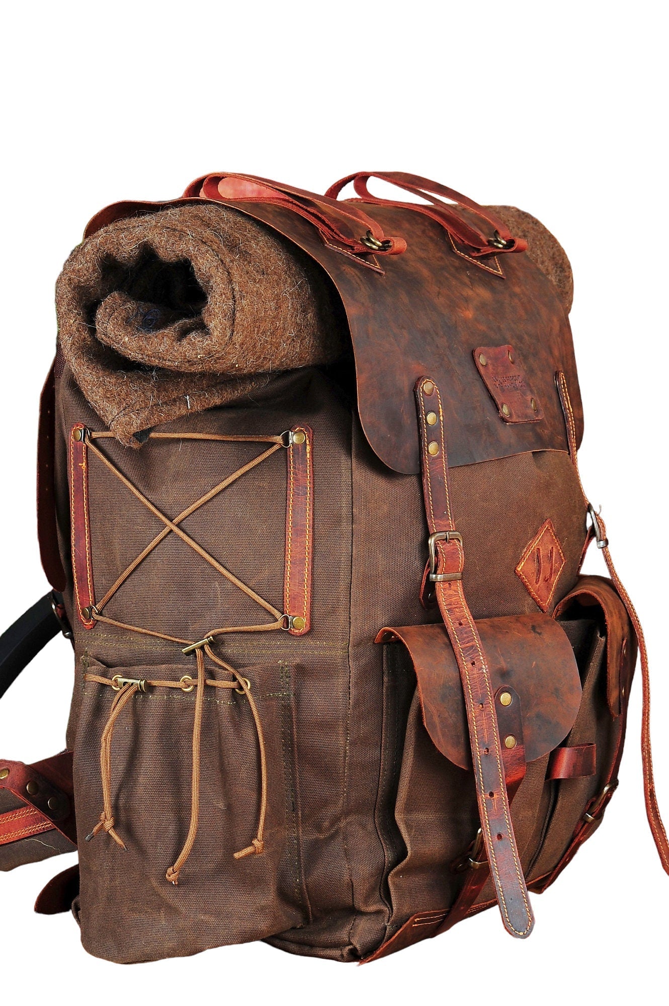 Hiking | Leather Flap | Hiking Backpack | Hiking Bag | Leather Canvas Backpack | Leather | Canvas | Camping Backpack | Camping | Rucksack bushcraft - camping - hiking backpack 99percenthandmade 30 Liters Brown 