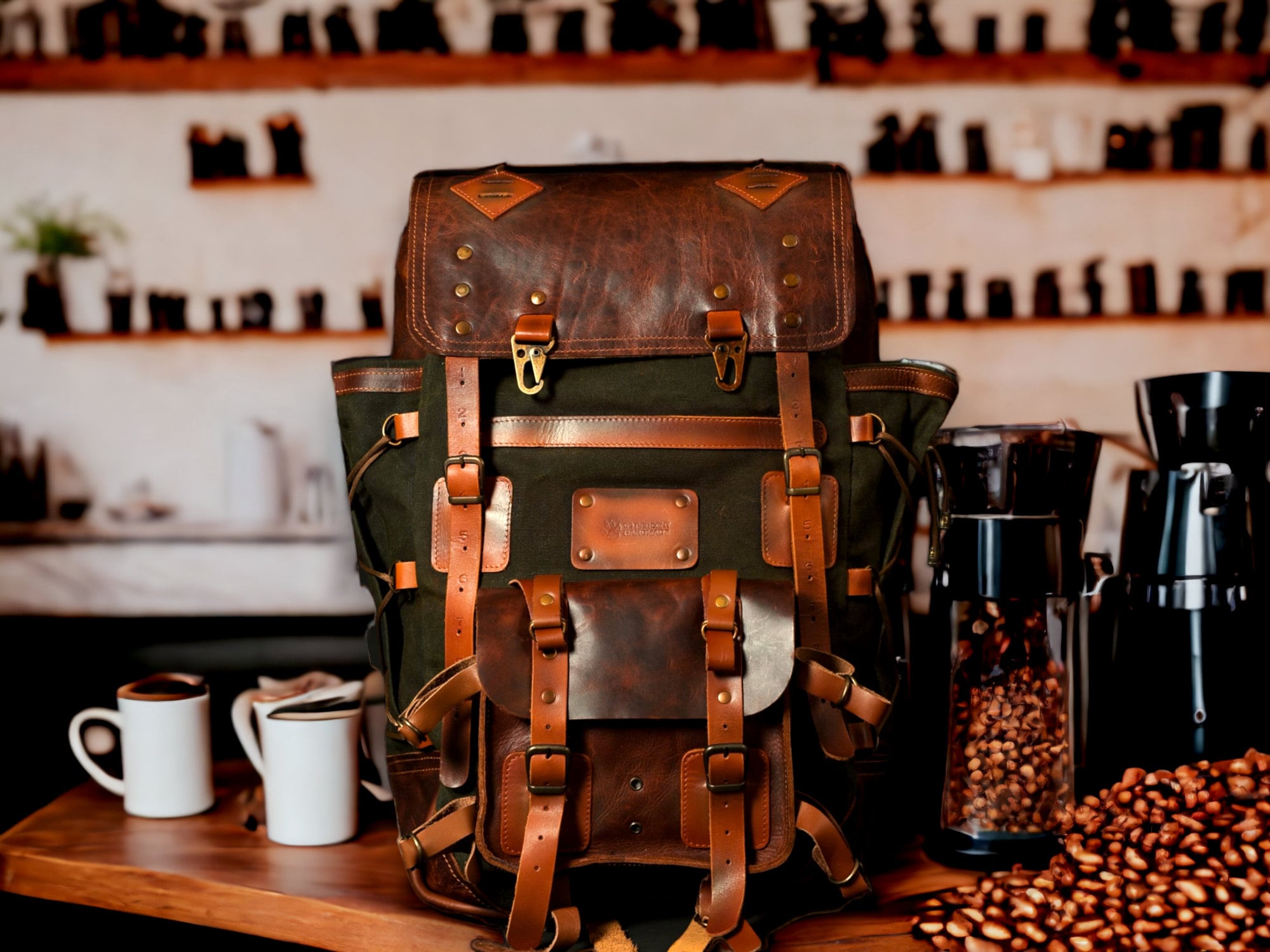 Canvas Leather Laptop Backpack Bag