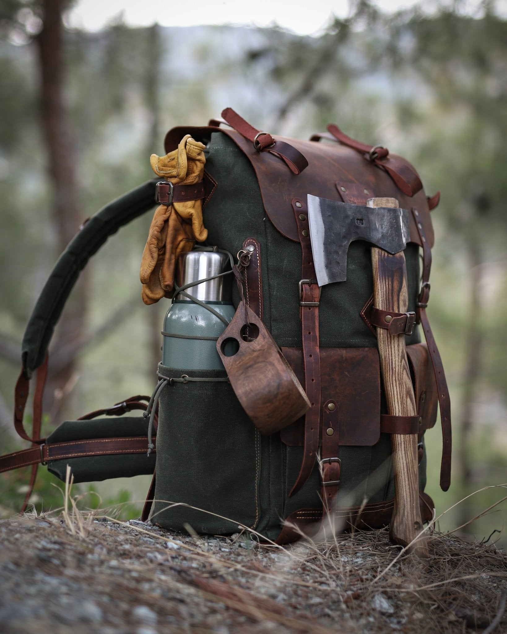 Men Waxed Canvas Leather Backpack Travel Rucksack Camping Hiking