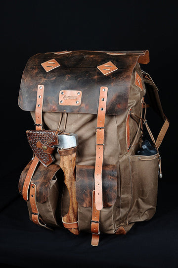 Limited | Bushcraft Backpack | Camping Backpack | Waxed Canvas with Leather Details Backpack for Travel, Camping | 70 L | Personalization  99percenthandmade   