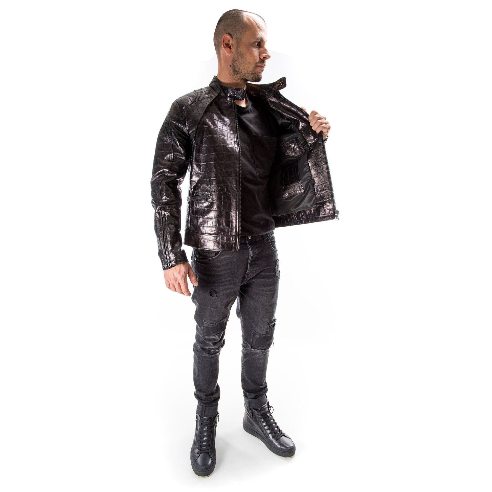 Slim-Fit Leather Biker Jacket