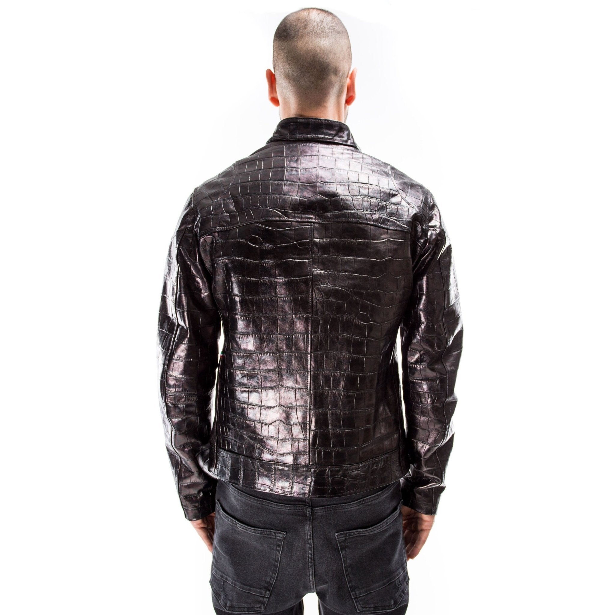 ASOS DESIGN trucker jacket in black croc leather look - part of a set | ASOS