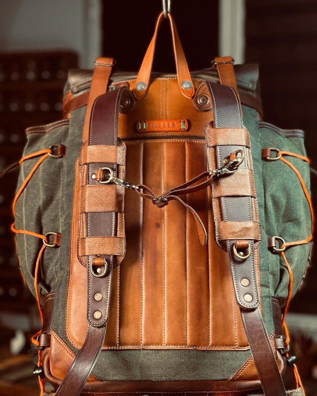 Model Name : Babylon Green | Custom Leather-Canvas Backpack with Leather Flap, You can Redesign-Customize the item | 30 Liter to 80 Liter Options (Many variants Photos) bushcraft - camping - hiking backpack 99percenthandmade   