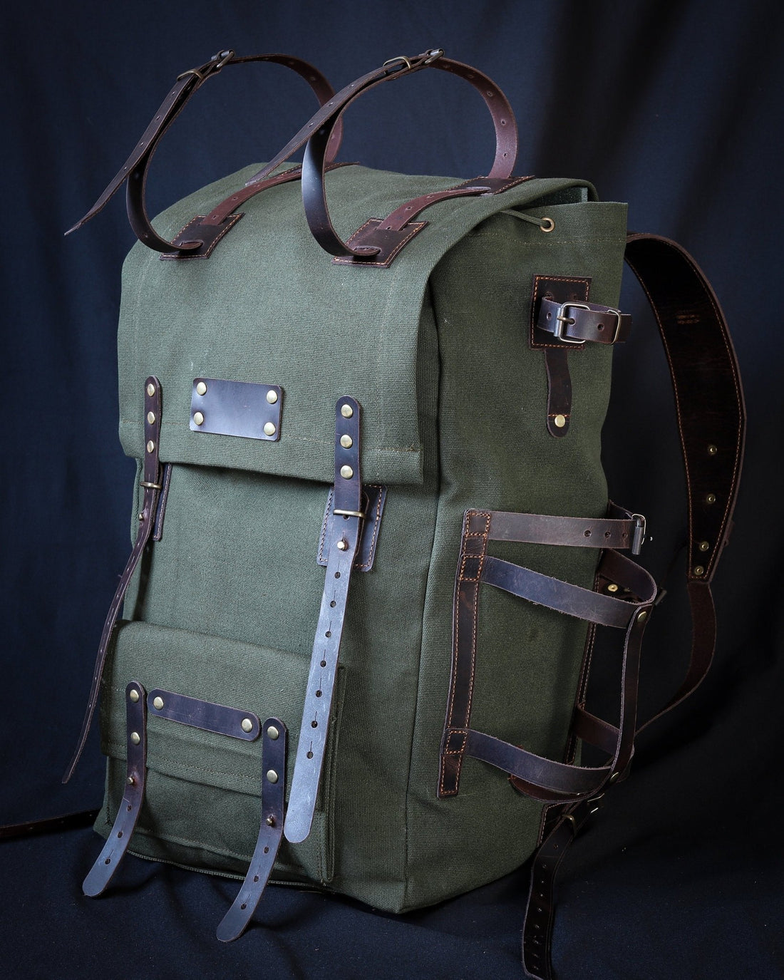 New Green Released Handmade Genuine Green Leather and Waxed Canvas Backpack for Travel, Camping | 40 Liter |   Personalization  99percenthandmade   