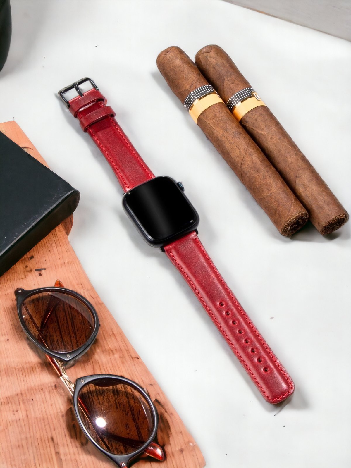 Red Leather Apple Watch Strap  99percenthandmade   