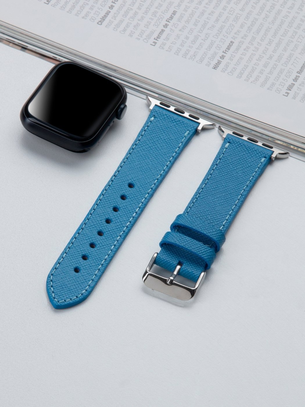 VegTan Blue Leather Apple Watch Strap  99percenthandmade   