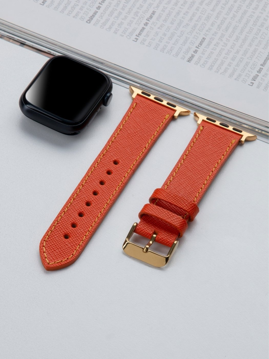 VegTan Orange Leather Apple Watch Strap  99percenthandmade   