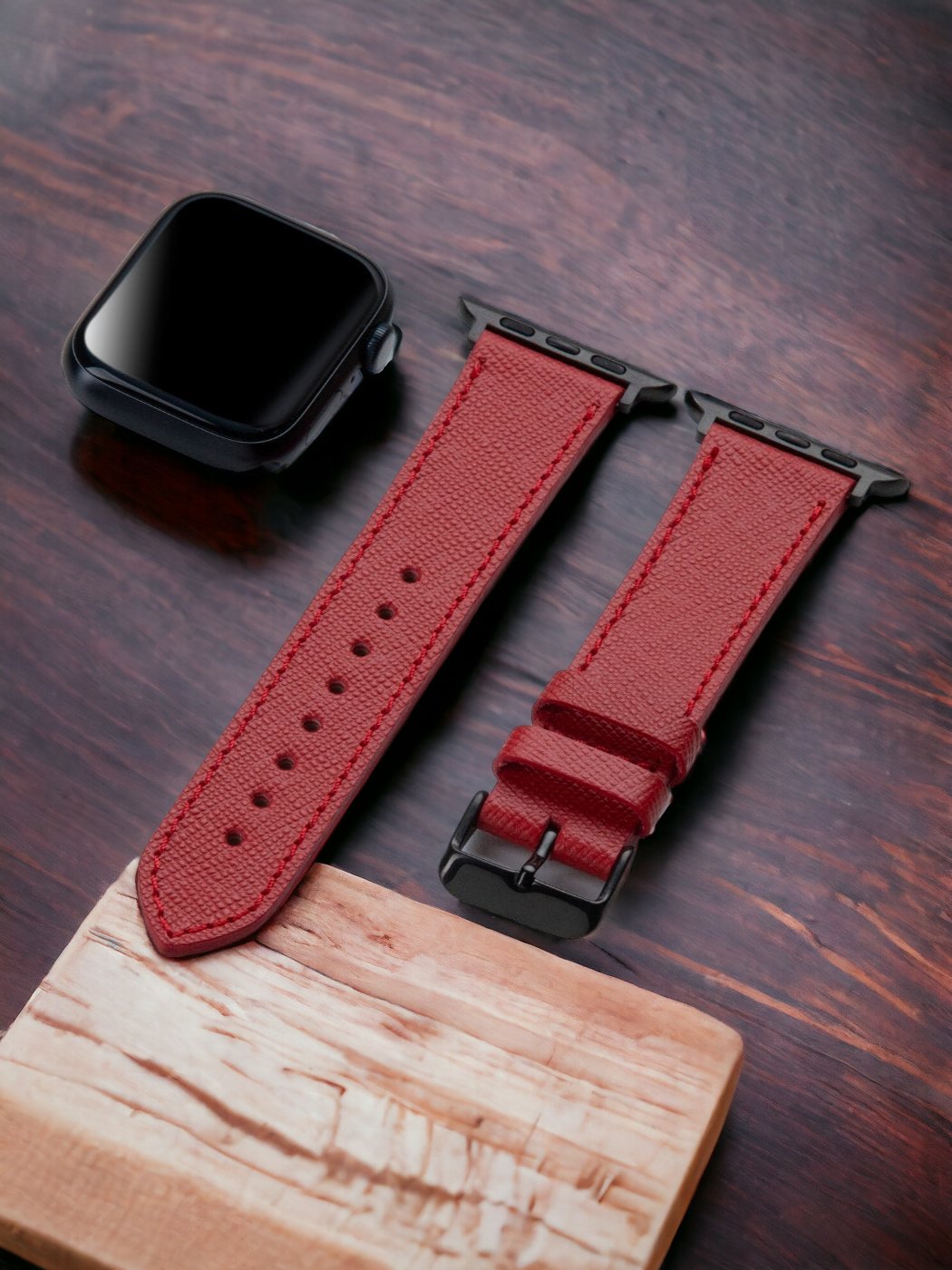 VegTan Red Leather Apple Watch Strap  99percenthandmade   