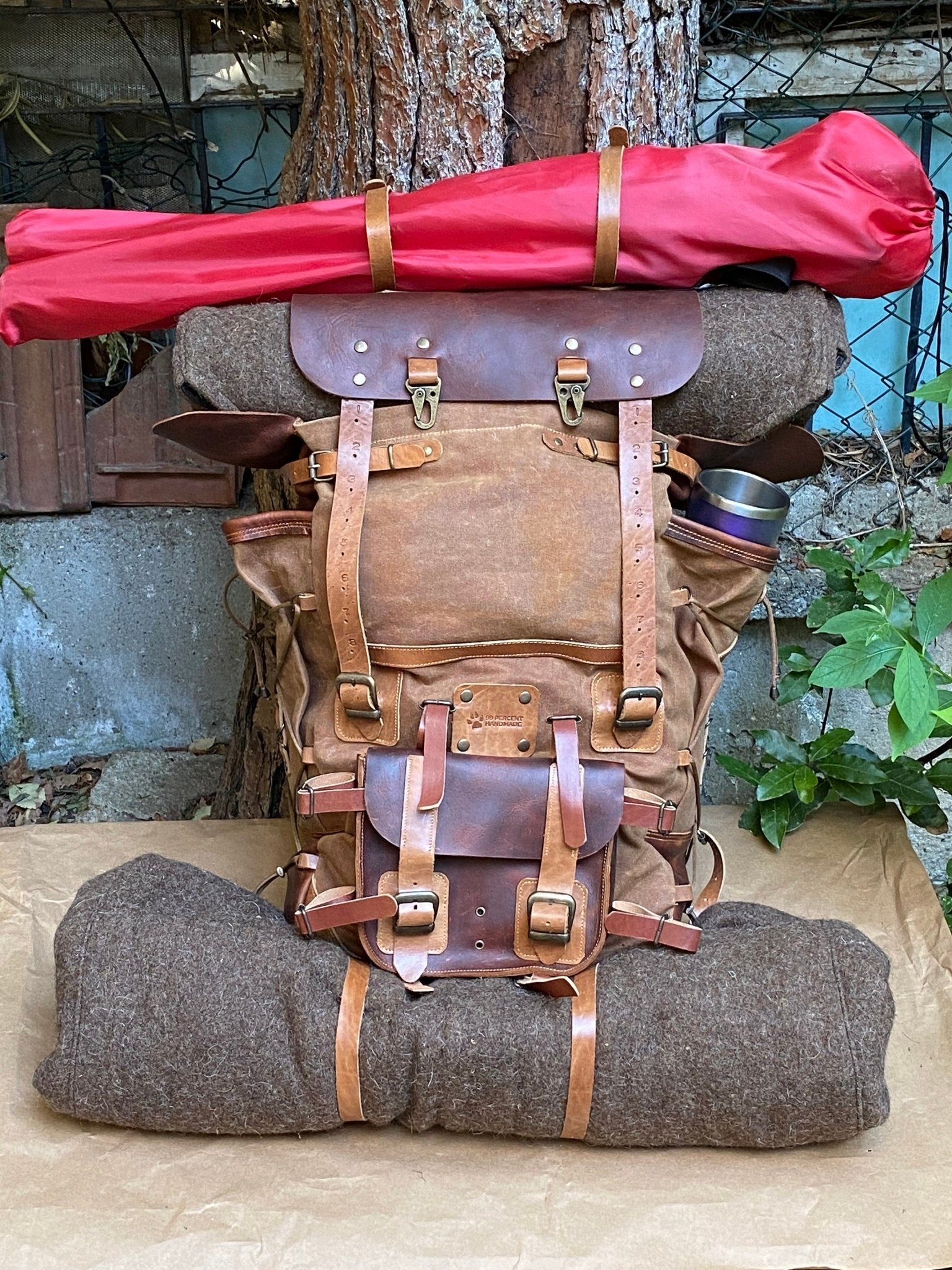 Vintage Leather Backpack | Bag | Waxed Canvas Backpack | Handmade Daypack -  Travel - Camping- Hiking- Bushcraft | Rucksack | Personalization