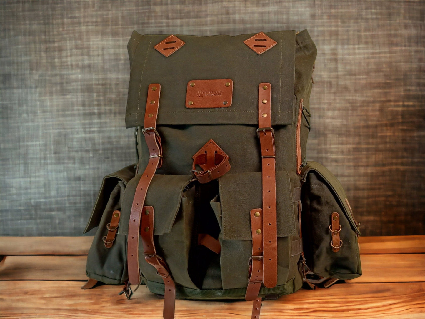 Waxed Canvas Leather Backpack | Detachable pouches suitable for your belt | 50 L | Daily Use | Bushcraft, Travel, Camping, Hunting, Fishing  99percenthandmade   
