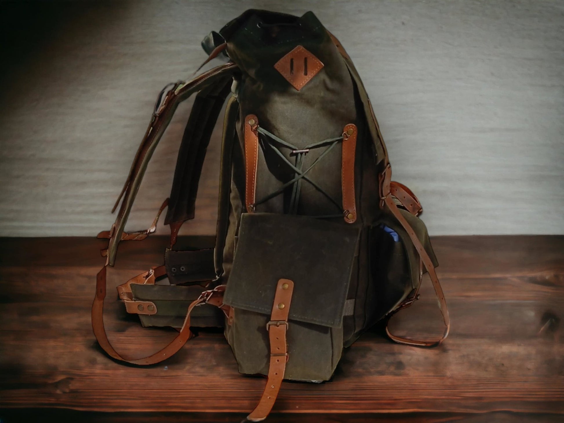 Waxed Canvas Leather Backpack | Detachable pouches suitable for your belt | 50 L | Daily Use | Bushcraft, Travel, Camping, Hunting, Fishing  99percenthandmade   